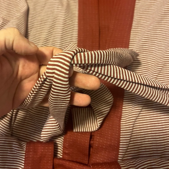 Eco-friendly burgundy and ecru stripes double-faced robe NWT - Picture 5 of 11